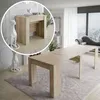 A dining table in an extended state, with a close-up inset showing the table in its console form. Produktbild-Vorschau