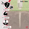 A diagram showing a post anchor being driven into the ground, with various features highlighted. Produktbild-Vorschau