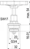 A technical drawing of a valve with dimensions and specifications. Náhled obrázku produktu