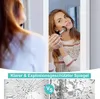 A woman applying makeup in front of a mirror, with a comparison of broken mirrors below. Produktbild-Vorschau