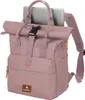 A pink backpack with a laptop inside, shown from the front. Voir les images du produit