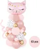 Rosa Katzen-Ballongirlande mit niedlichem Katzenkopf, goldenen Sternen und Ballons in Rosa, Weiß und Gold als Kindergeburtstagsdekoration. Produktbild-Vorschau