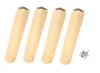 Four wooden furniture legs with metal mounting plates and a pile of screws on a white background. Náhled obrázku produktu