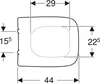 A top-down technical drawing of a toilet seat with dimensions indicated. Podgląd zdjęcia produktu