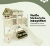 A wooden playhouse with a slide and climbing ladder, with text overlay. Náhled obrázku produktu