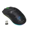 A black wireless gaming mouse with RGB lighting and a USB dongle, shown on a white background. Podgląd zdjęcia produktu