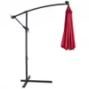 A red cantilever umbrella folded and attached to its black stand. Voir les images du produit
