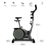 A stationary exercise bike with dimensions and specifications displayed. Produktbild-Vorschau