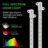 A marketing image for a full-spectrum grow light, showing LED strips, diagrams of LED components, and a light spectrum graph. Produktbild-Vorschau