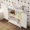 Meuble sous-vasque blanc avec portes, étagères en bois et Voir les images du produit 5