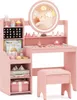 Kinderschminktisch mit Spiegel, Lampe und Hocker - Rosa Produktbild-Vorschau 1