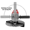 An angle grinder with a diamond cutting disc is shown from the front, with an arc indicating adjustable handle positions. Produktbild-Vorschau
