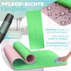 A marketing image showcasing a yoga mat with its features highlighted. Produktbild-Vorschau