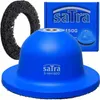 A blue hub cleaning wheel and a black abrasive wheel are displayed against a white background, with a blue box in the background. Produktbild-Vorschau