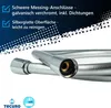 A close-up of a silver shower hose with text overlays describing its features. Produktbild-Vorschau