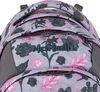 Close-up of a floral patterned backpack with the brand logo visible. Voir les images du produit
