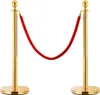 Two golden stanchions with a red velvet rope connecting them, presented on a white background. Produktbild-Vorschau