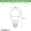 Diagram of an LED light bulb with dimensions and branding. Produktbild-Vorschau