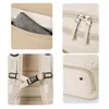 Collage of close-up shots of a beige backpack, showing details of its features. Podgląd zdjęcia produktu