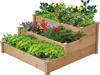 A tiered wooden planter filled with various colorful flowers and green plants. Produktbild-Vorschau