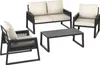 A set of outdoor furniture including a loveseat, two armchairs, and a coffee table, arranged on a white background. Voir les images du produit