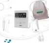 A white Neno Grasso wireless nasal aspirator is displayed with its accessories and a storage bag on a white and light gray background. Measurement lines are visible in the background. Anteprima dell’immagine prodotto