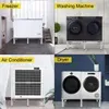 A collage of four images showing different household appliances (freezer, washing machine, air conditioner, dryer) elevated on white stands. Anteprima dell’immagine prodotto