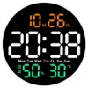 A digital clock face displaying time, date, day of the week, and temperature/humidity. Produktbild-Vorschau