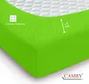A close-up view of a bright green fitted sheet draped over a mattress. Produktbild-Vorschau
