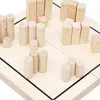 A close-up, slightly angled view of a wooden board game with wooden pieces. Produktbild-Vorschau