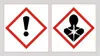 Two hazard warning symbols are displayed side-by-side on a white background with a light gray border. Produktbild-Vorschau