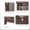 A collage of four close-up images highlighting features of a wooden sideboard. Podgląd zdjęcia produktu