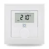 A white wall thermostat with a digital display showing the temperature and mode. Produktbild-Vorschau