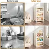 A collage showing a 'before' and 'after' comparison of room organization using storage cabinets. Anteprima dell’immagine prodotto