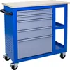 A blue and gray rolling tool cart with a wooden top. Produktbild-Vorschau