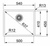A technical drawing of a sink with dimensions and radius markings. Podgląd zdjęcia produktu