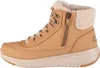 Side view of a brown Skechers boot with a white fuzzy lining. Voir les images du produit