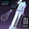 Close-up marketing shot of a hand blender and its whisk attachment against a dark, gradient background. Produktbild-Vorschau
