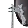 A close-up view of a satellite dish mount attached to a pole. Produktbild-Vorschau
