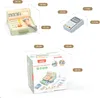 Multiple toy cash registers and a payment terminal are shown with dimensions indicated by measurement lines and text. Produktbild-Vorschau