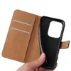 A hand holding a black phone case that is part of a brown flip cover. Produktbild-Vorschau