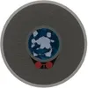 A top-down view of a circular object with a central blue and white area and two red circular elements at the bottom. Náhľad obrázku produktu