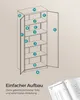 An illustration of an open cabinet with labeled parts, accompanied by text about easy assembly and a snippet of an instruction manual. Náhled obrázku produktu