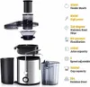 An exploded view of a juicer with its components laid out, accompanied by feature callouts. Náhled obrázku produktu