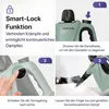 Collage of four images demonstrating how to use the Smart-Lock function of a steam cleaner. Produktbild-Vorschau