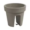 A gray oval balcony planter pot with a cutout section at the bottom and a small black valve attached. Produktbild-Vorschau