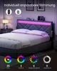 A bedroom scene featuring a bed with LED lighting, showcasing different color and effect options. Produktbild-Vorschau