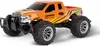 An orange Ford F-150 Raptor remote control monster truck is shown from a front-side angle on a white background. Voir les images du produit