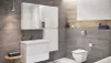 A modern bathroom with a vanity, sink, and toilet. Produktbild-Vorschau