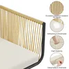 Close-up of a rattan chair with cushions, highlighting product features with text overlays. Produktbild-Vorschau